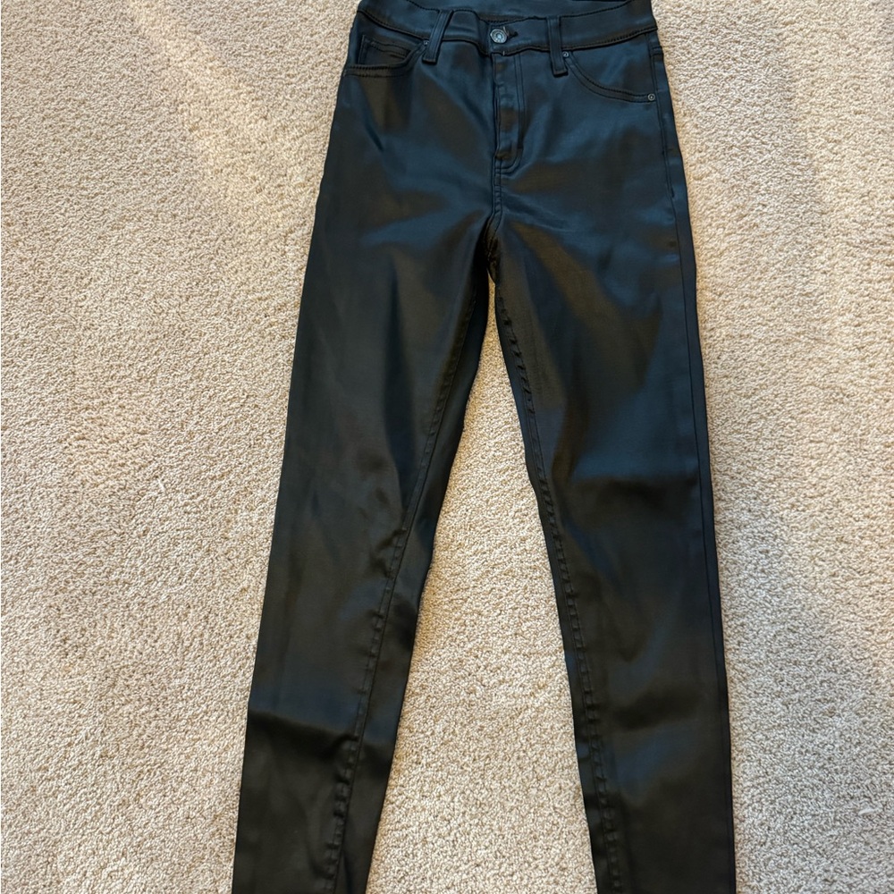 Black Faux Shiny Coated Skinny Pants
